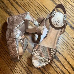 LUCCA Lane Espadrill wedge sandals snakeskin brown pink gray white gold elastic